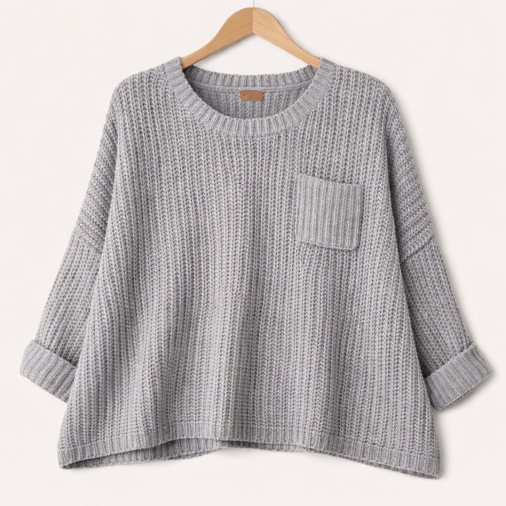 POL‎ Oversized Chunky Knit Sweater Gray Pocket Slouchy Cozy